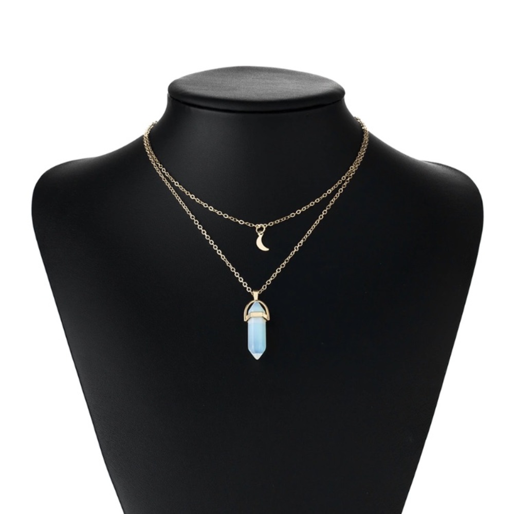 Crystal Quartz Moon Gemstone Necklace - Picture 2 of 7